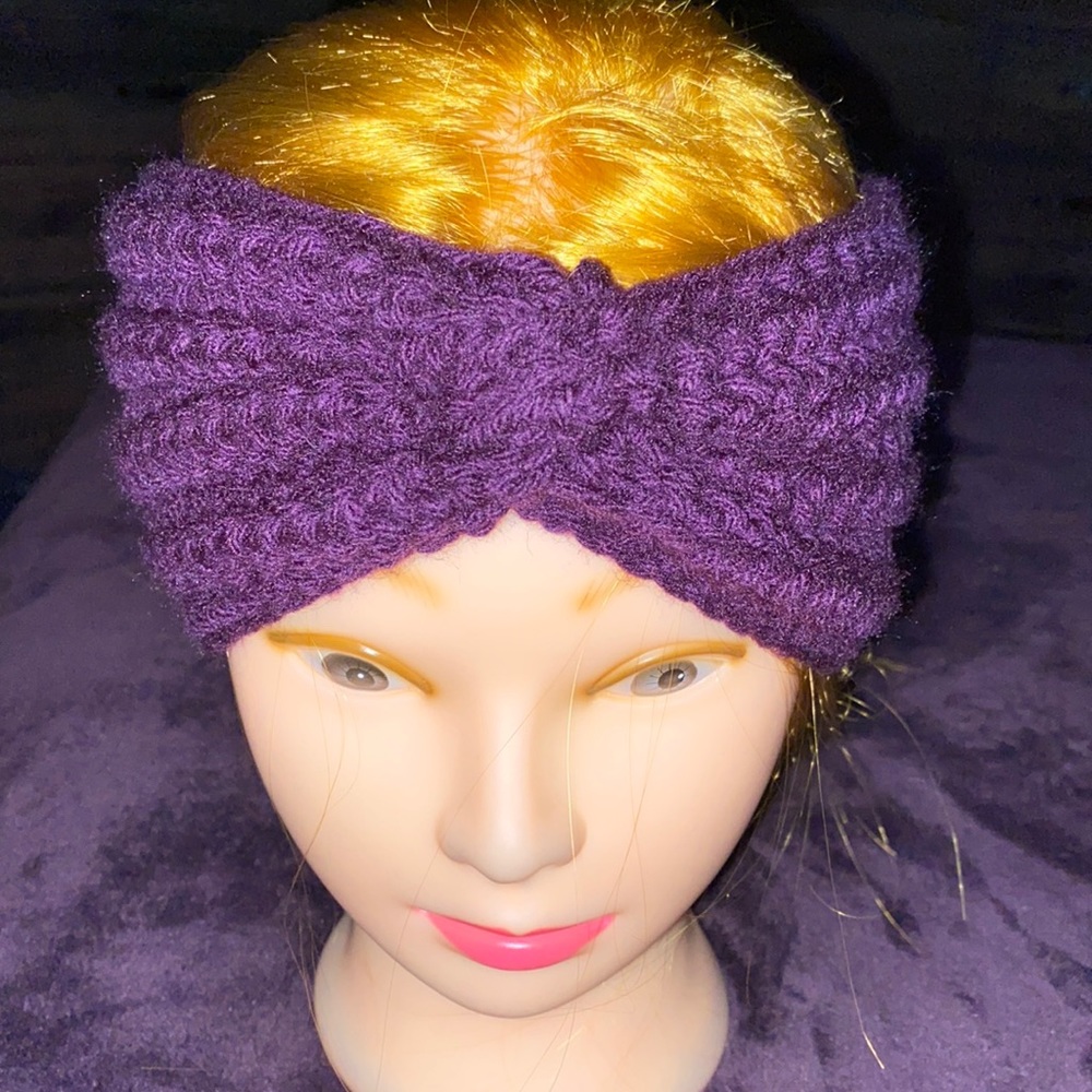 Purple Knit Twist Headband Ear Warmer
